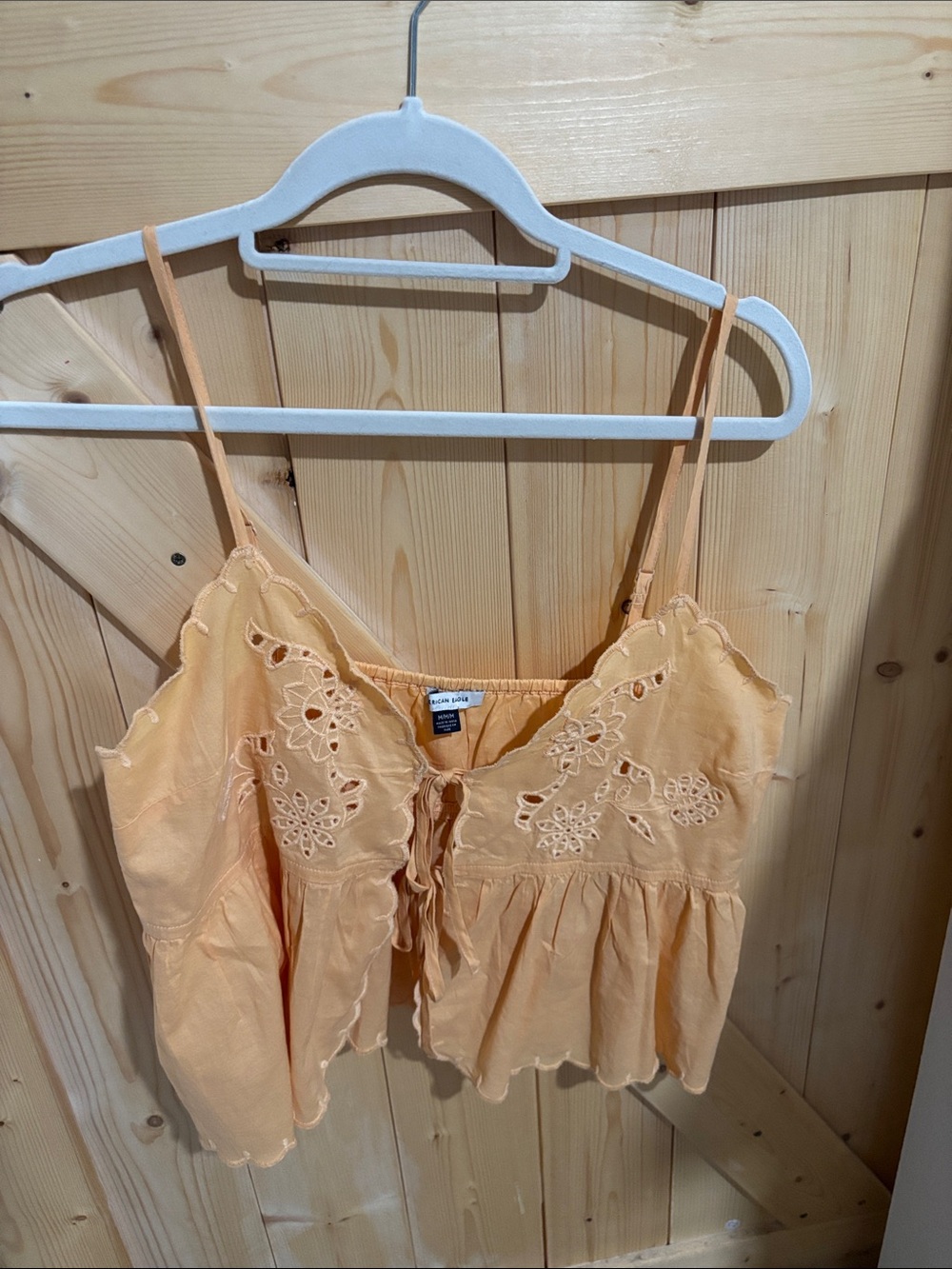 American Eagle Outfitters Peach Eyelet Tie-Front Cami